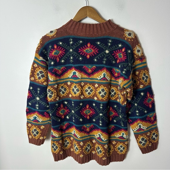 Vintage Paul Harris Brown Navy Boho Folk Tapestry Knit Sweater Small Indie 90s - Picture 7 of 9